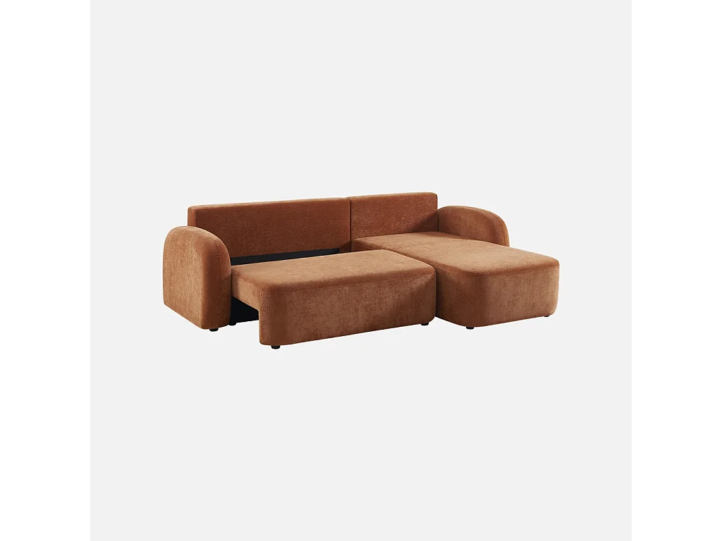 Sofá cama esquinero de tela con arcón, 3 plazas  terracota