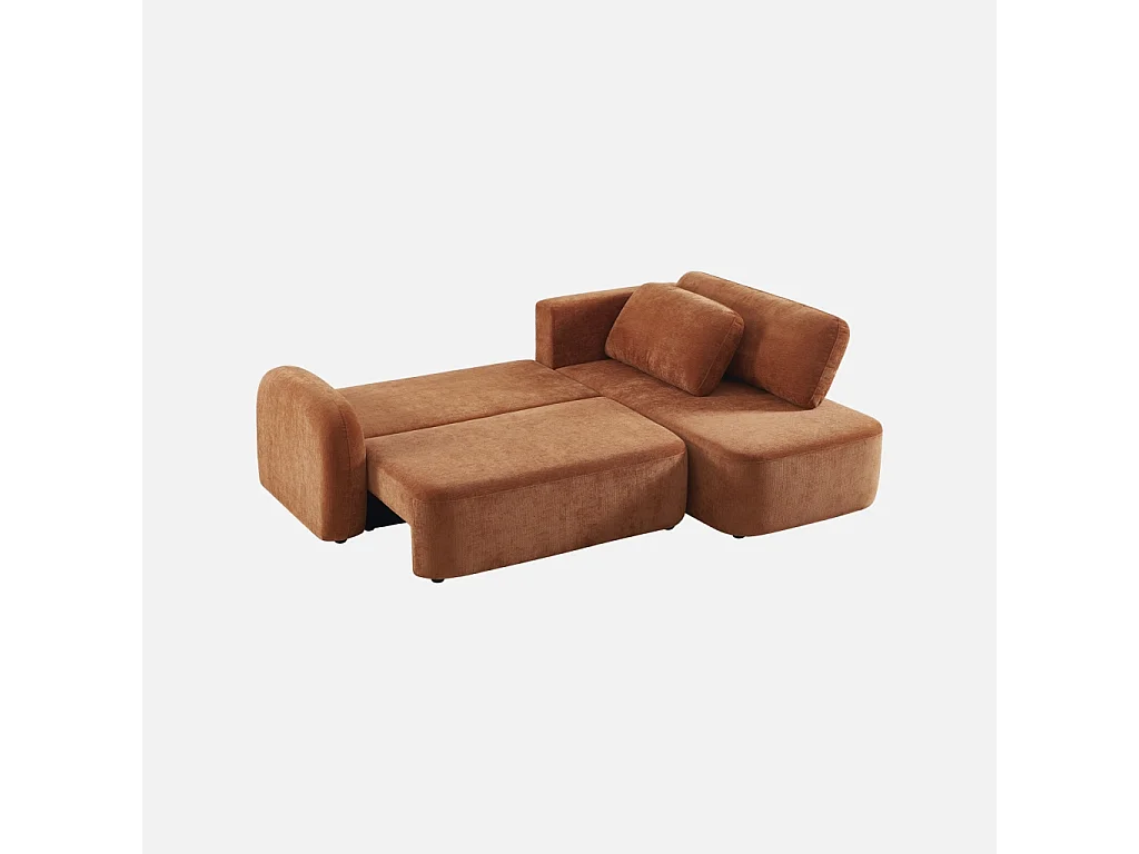 Sofá cama esquinero de tela con arcón, 3 plazas  terracota