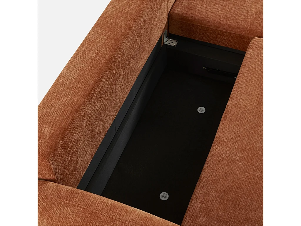 Sofá cama esquinero de tela con arcón, 3 plazas  terracota