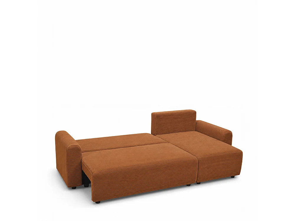 Pol - Canapé d'angle convertible réversible 4 places en velours côtelé - Rouille