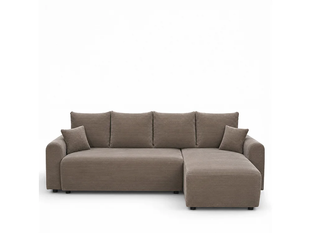Pol - Canapé d'angle convertible réversible 4 places en velours côtelé - Taupe