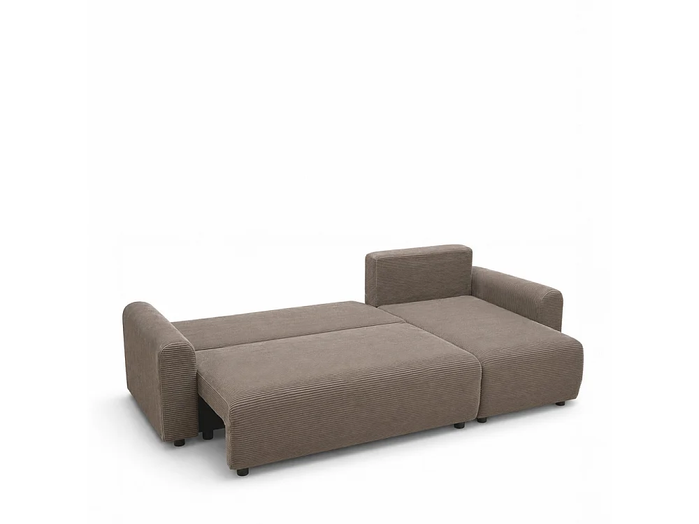 Pol - Canapé d'angle convertible réversible 4 places en velours côtelé - Taupe