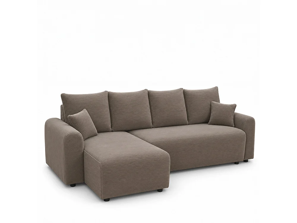 Pol - Canapé d'angle convertible réversible 4 places en velours côtelé - Taupe