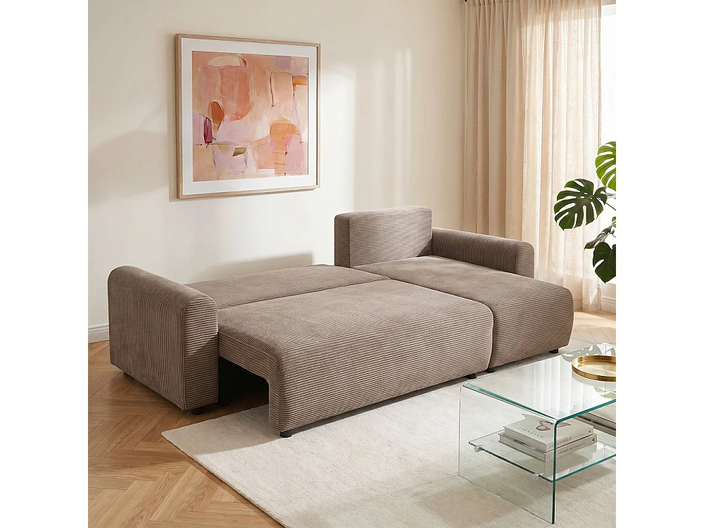 Pol - Canapé d'angle convertible réversible 4 places en velours côtelé - Taupe