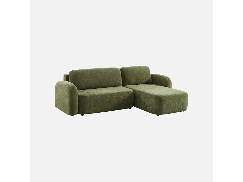 Sofá cama esquinero de tela con arcón, 3 plazas  verde