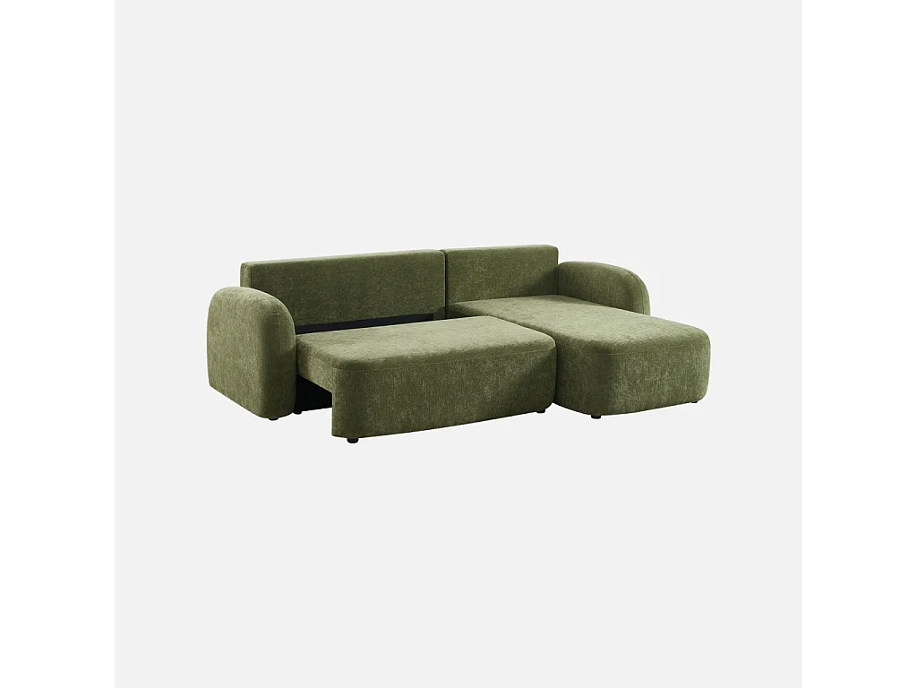 Sofá cama esquinero de tela con arcón, 3 plazas  verde