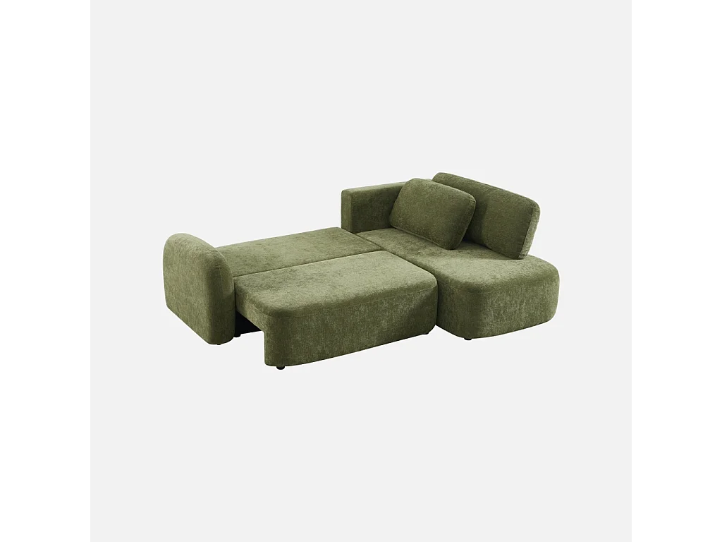 Sofá cama esquinero de tela con arcón, 3 plazas  verde