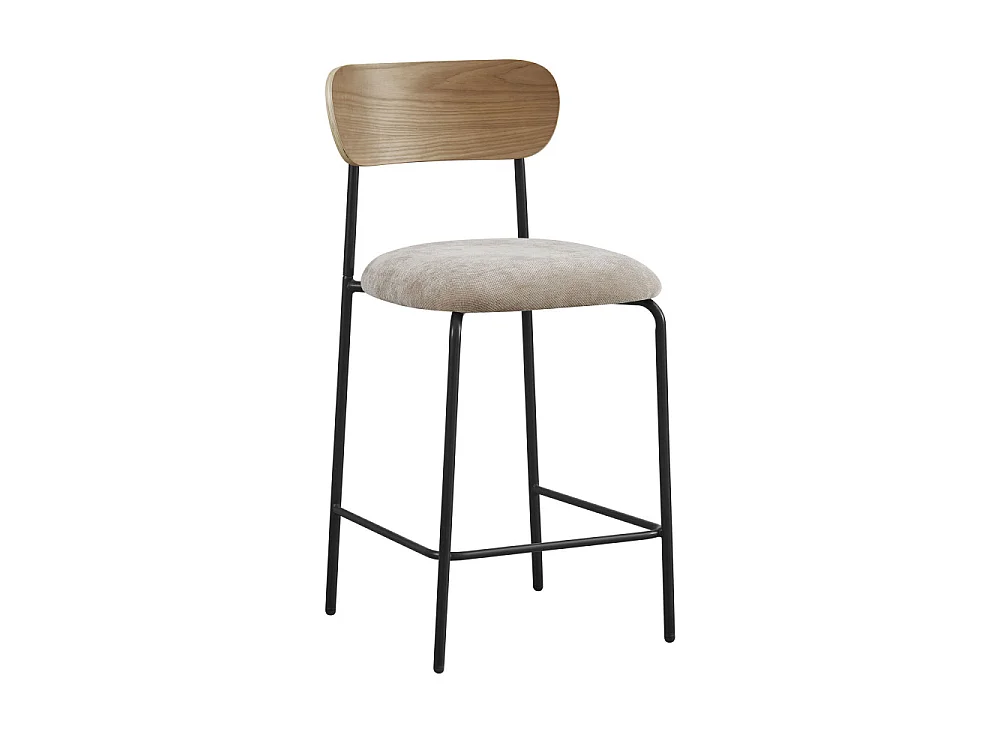 Jess - Lot de 2 chaises de bar bois clair tissu et métal H65cm - Beige