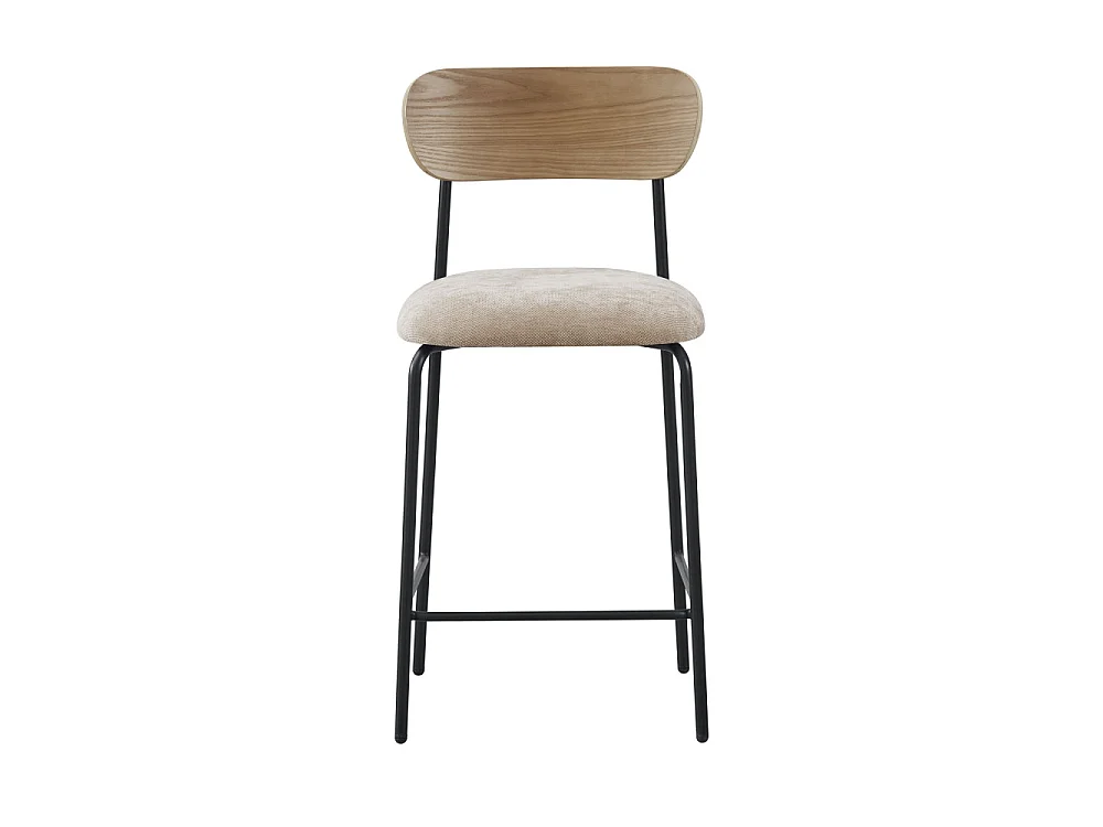 Jess - Lot de 2 chaises de bar bois clair tissu et métal H65cm - Beige