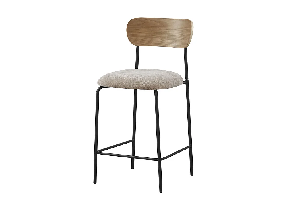 Jess - Lot de 2 chaises de bar bois clair tissu et métal H65cm - Beige