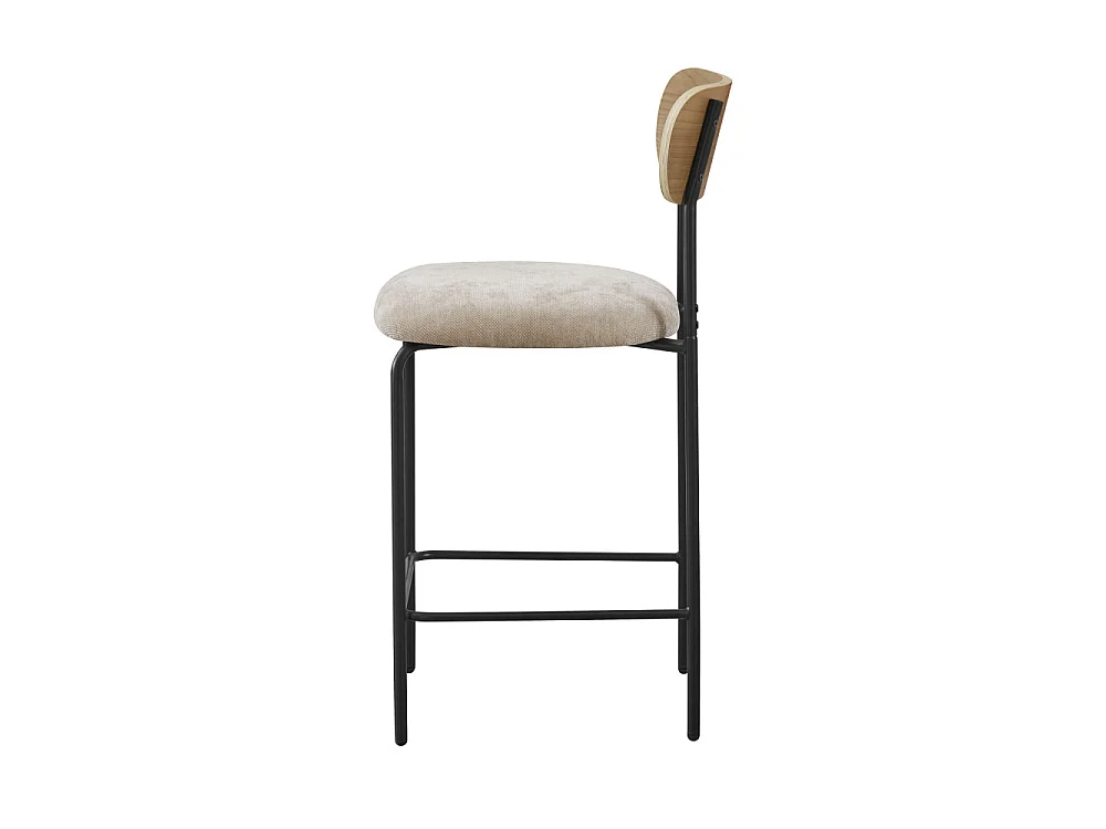 Jess - Lot de 2 chaises de bar bois clair tissu et métal H65cm - Beige