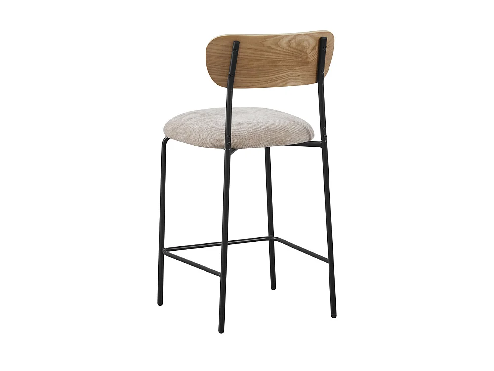 Jess - Lot de 2 chaises de bar bois clair tissu et métal H65cm - Beige