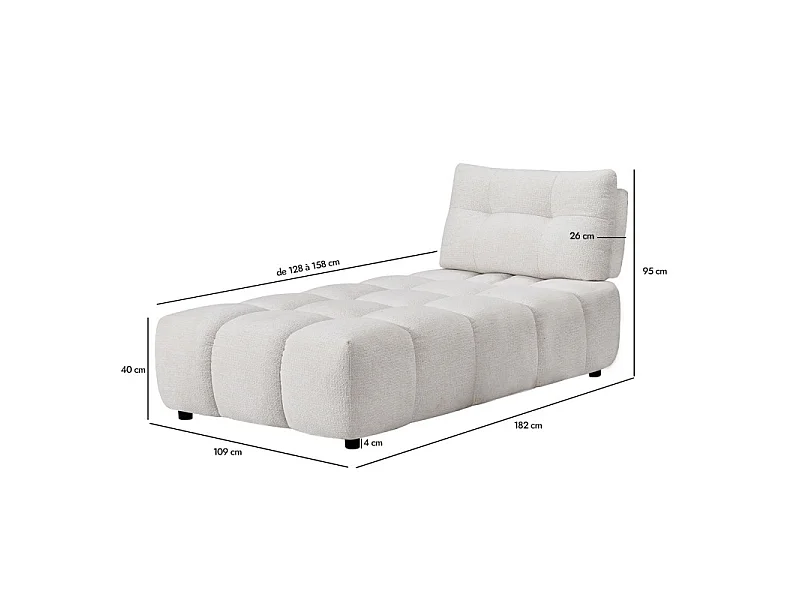 Méridienne modulable 1pl tissu blanc cassé dossier réglable – PAROV
