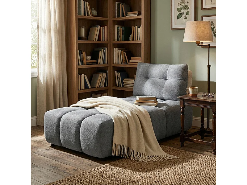 Méridienne modulable 1pl tissu gris et blanc dossier réglable – PAROV