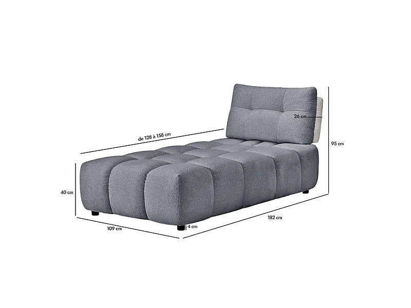 Méridienne modulable 1pl tissu gris et blanc dossier réglable – PAROV