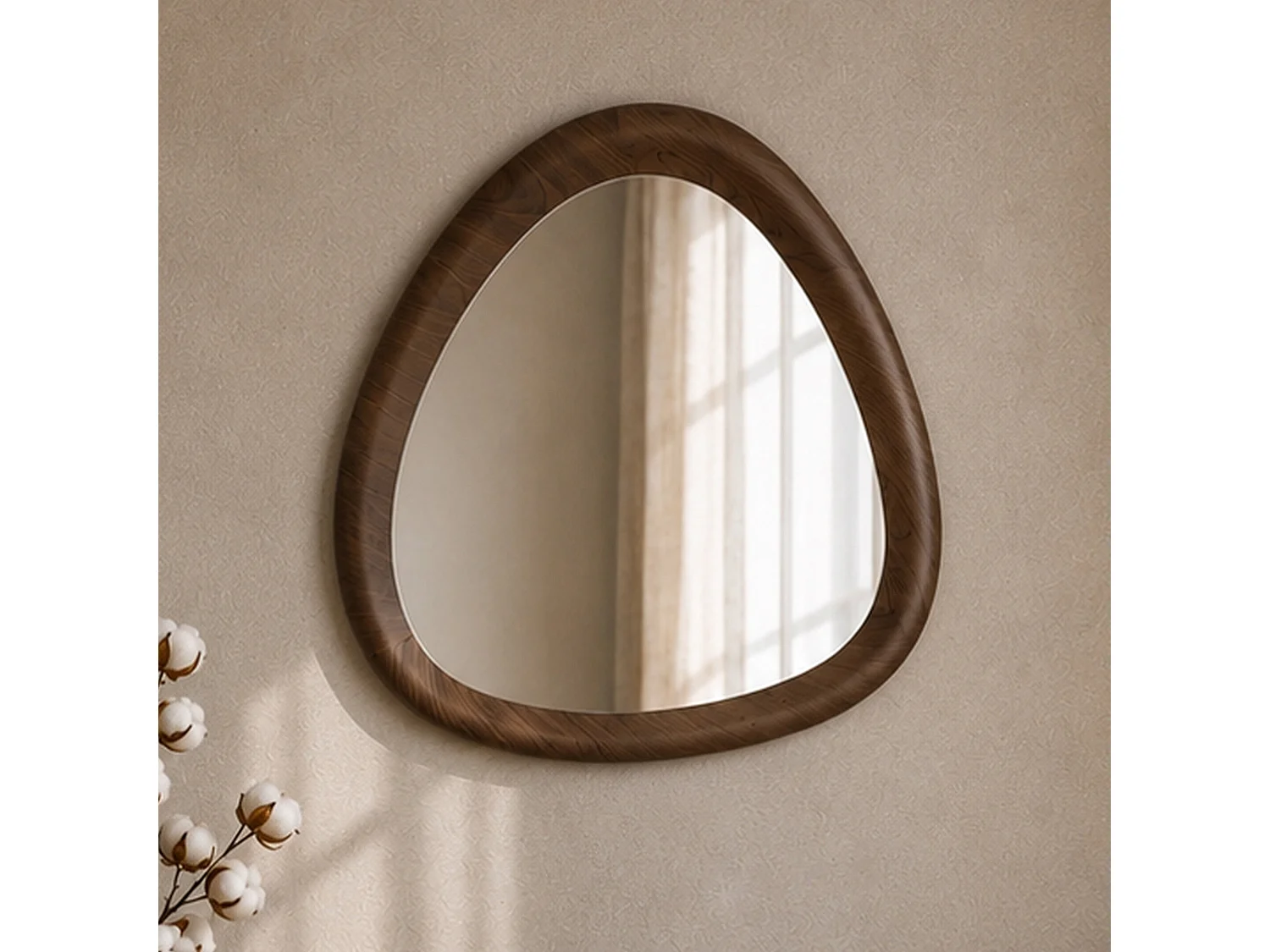 Miroir organique en placage noyer, D100 cm - Yoko