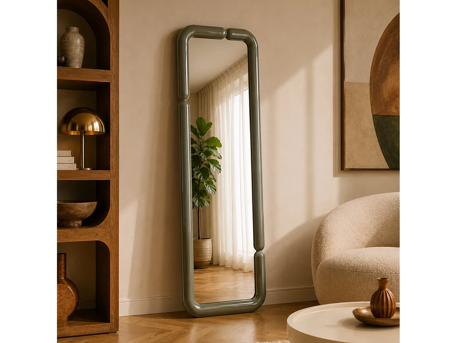 Miroir rectangulaire laqué vert kaki 160 x 60 cm - Silk