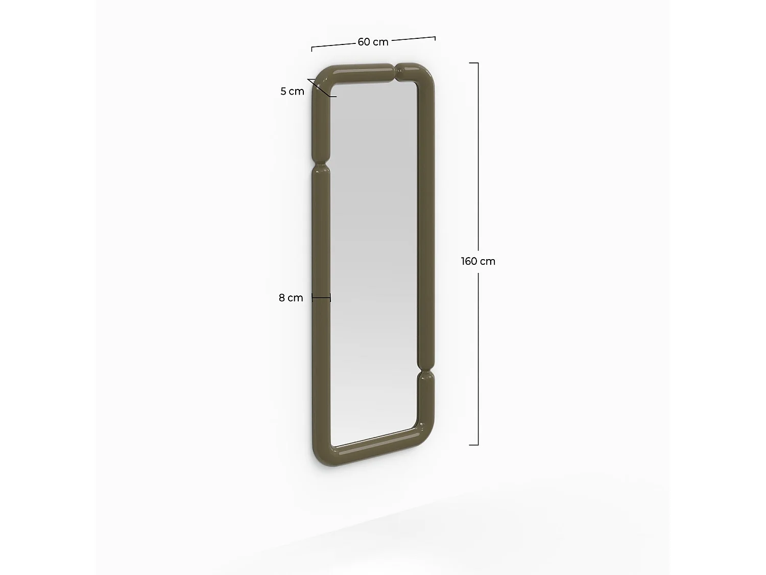Miroir rectangulaire laqué vert kaki 160 x 60 cm - Silk