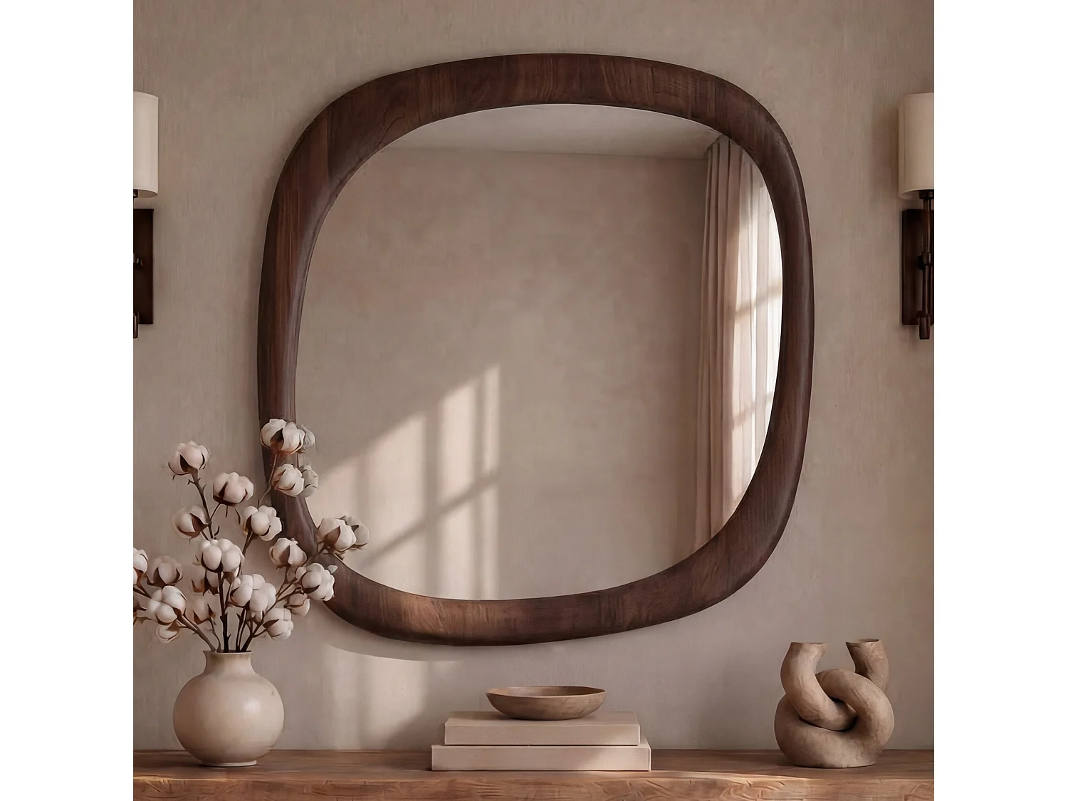 Miroir carré en placage noyer, 120 x 120 cm - Yoko