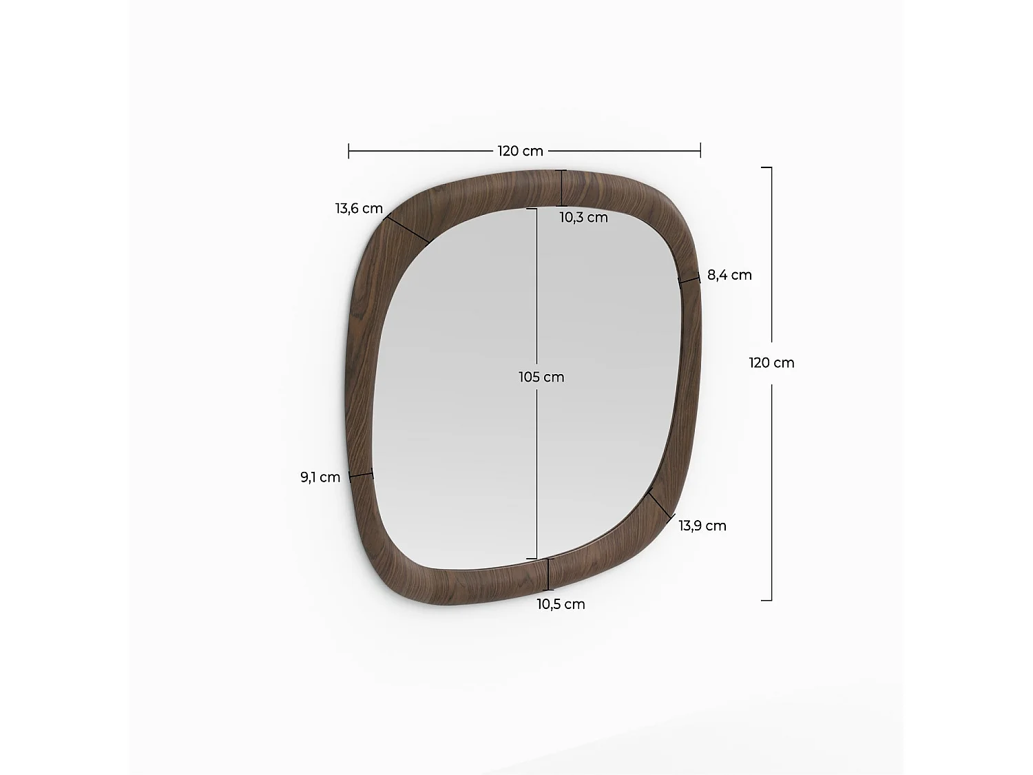 Miroir carré en placage noyer, 120 x 120 cm - Yoko