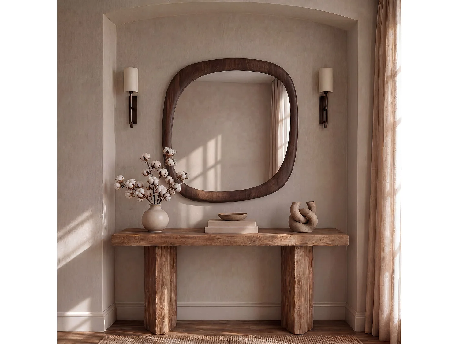 Miroir carré en placage noyer, 120 x 120 cm - Yoko