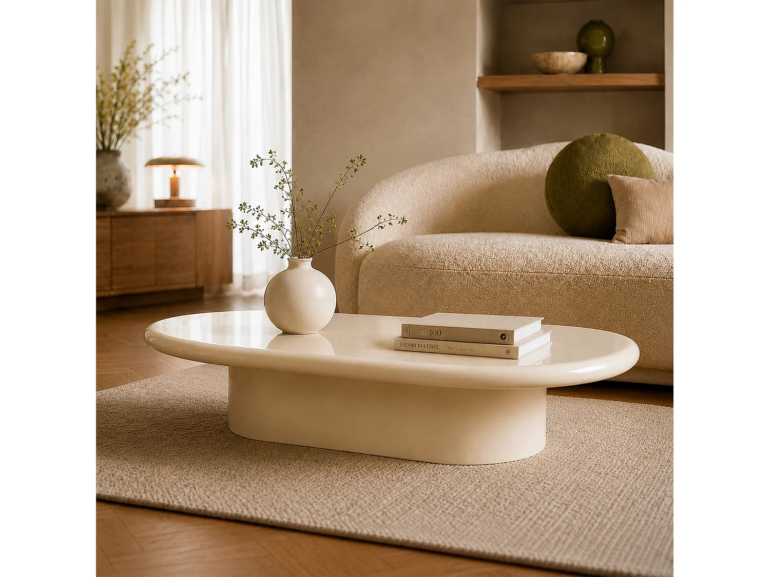 Tavolino ovale laccato bianco in MDF, 120 cm - Sia