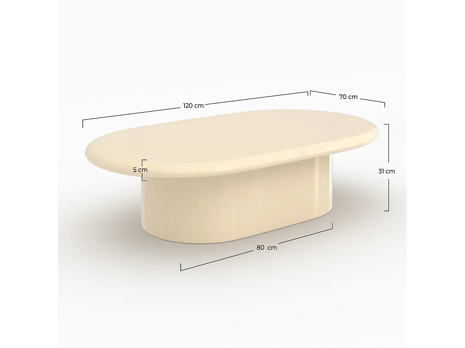 Tavolino ovale laccato bianco in MDF, 120 cm - Sia
