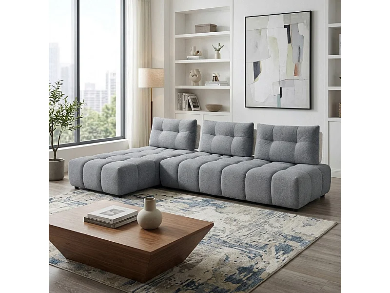 Canapé d'angle réversible tissu gris/blanc dossiers réglables – PAROV