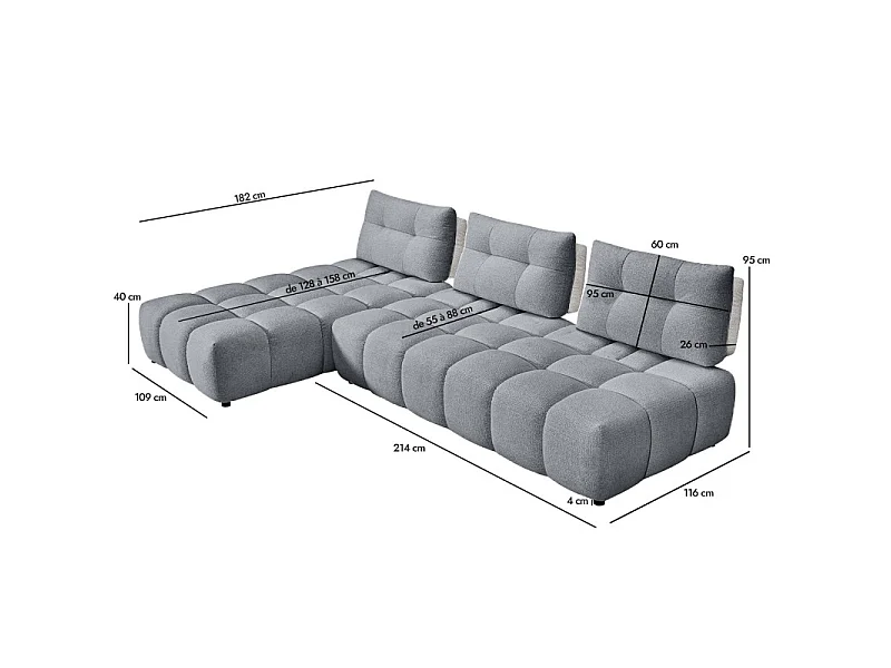 Canapé d'angle réversible tissu gris/blanc dossiers réglables – PAROV