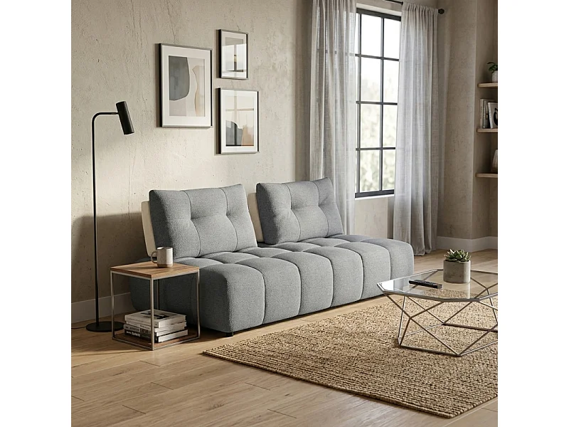 Canapé modulable 3pl tissu gris et blanc dossiers réglables – PAROV