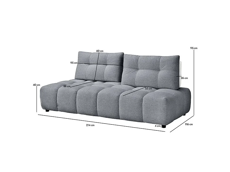 Canapé modulable 3pl tissu gris et blanc dossiers réglables – PAROV