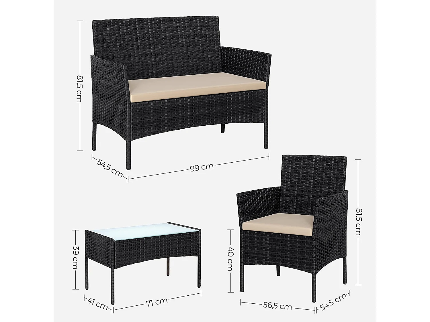 Set di mobili da giardino nero taupe