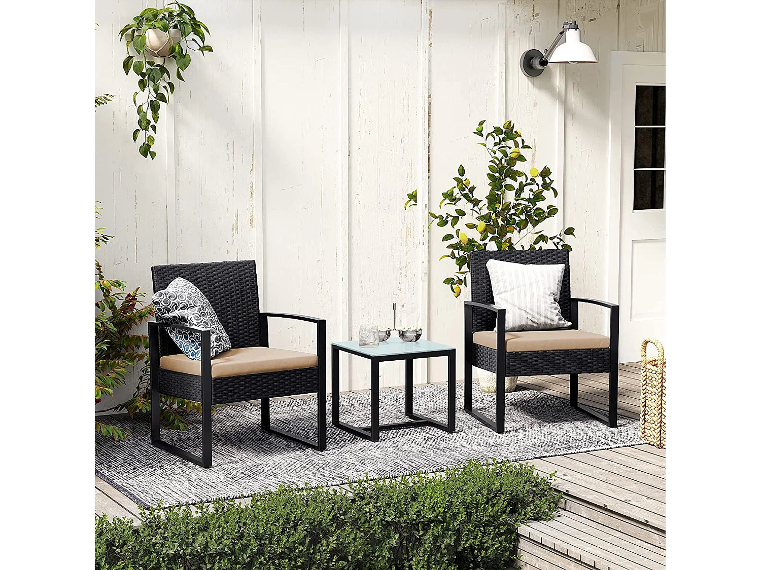 Ensemble de mobilier de jardin 59x57,5x76 cm noir beige