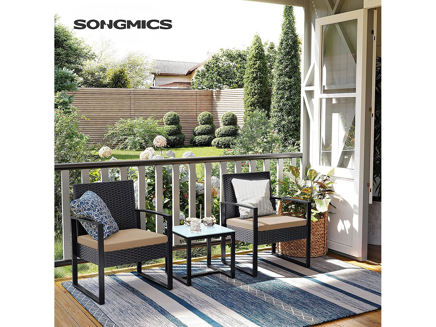 Ensemble de mobilier de jardin 59x57,5x76 cm noir beige