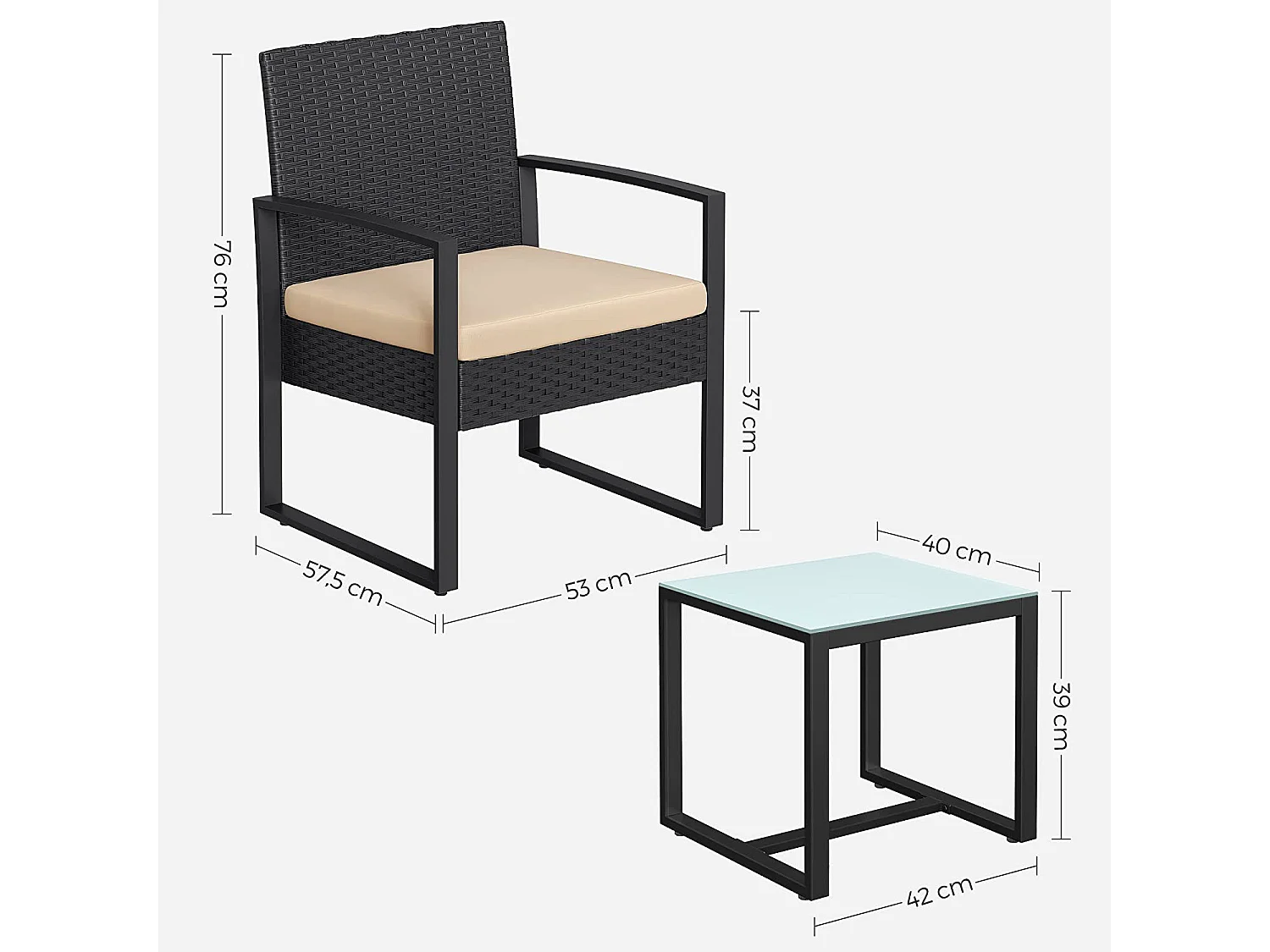 Ensemble de mobilier de jardin 59x57,5x76 cm noir beige