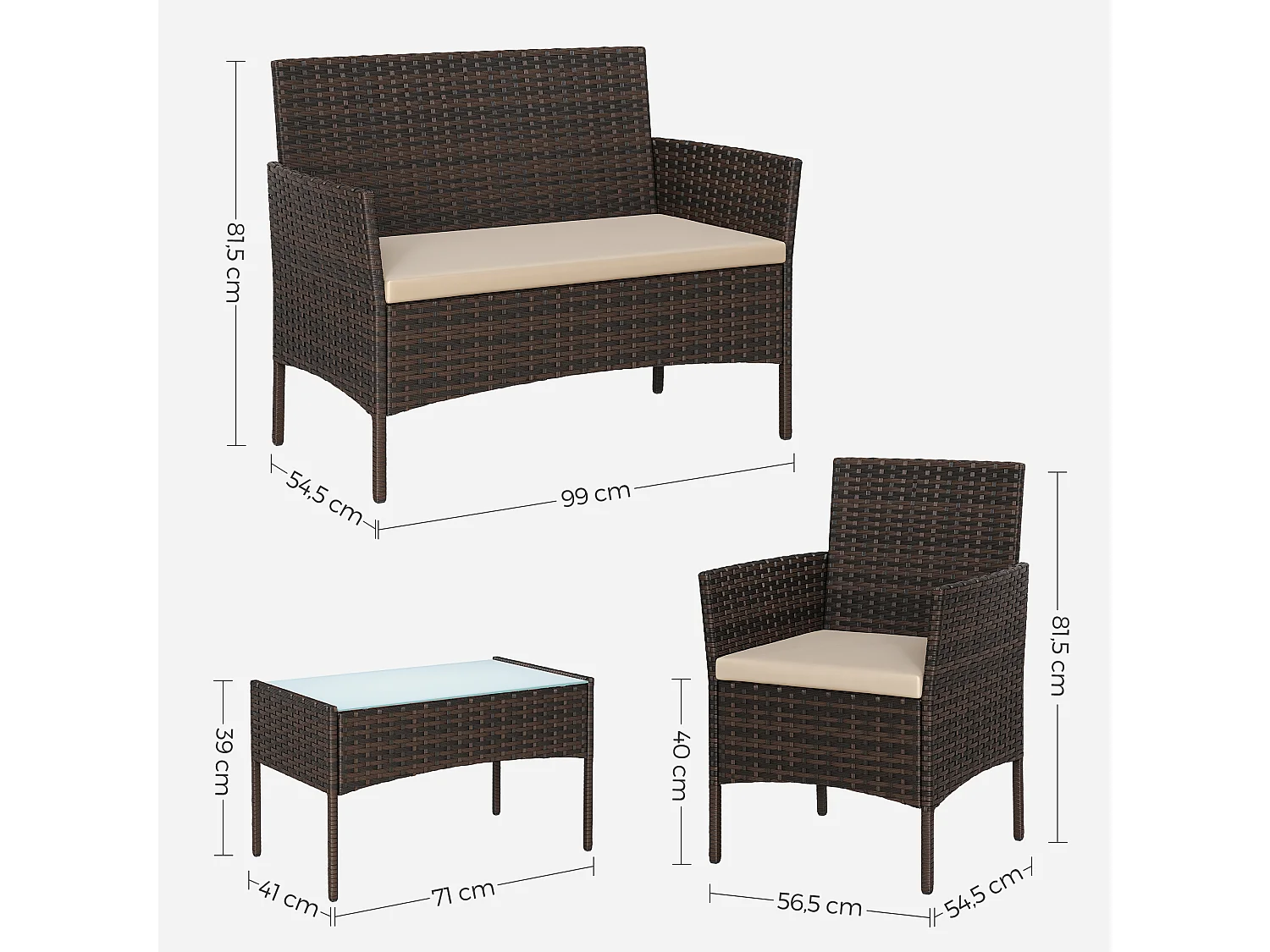 Tuinmeubelset bruin taupe