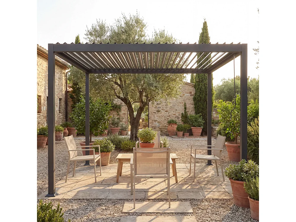 Tero - Pergola bioclimatique en aluminium 4x3m - Gris anthracite