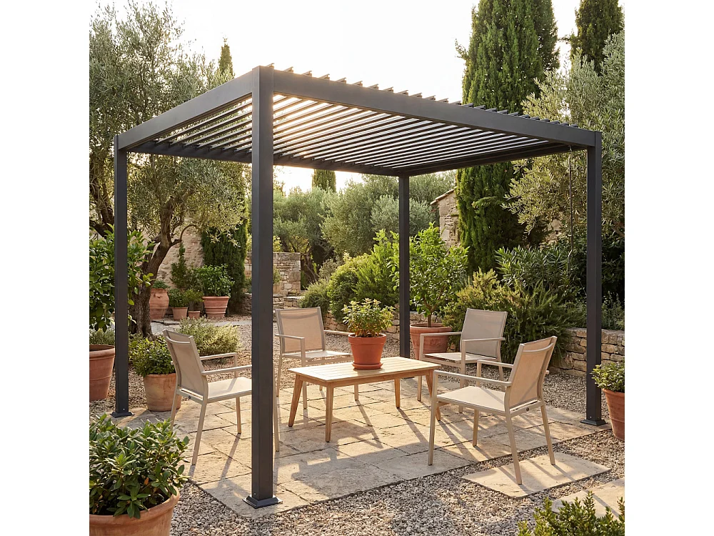 Tero - Pergola bioclimatique en aluminium 4x3m - Gris anthracite