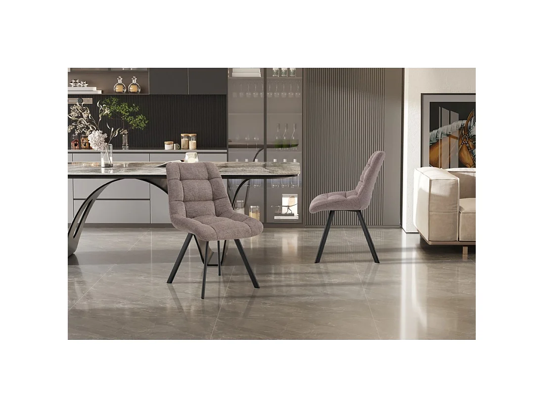 Lot de 2 chaises VELMIA – Tissu poivre – Pieds métal – Design moderne – Élégance naturelle et contrastée