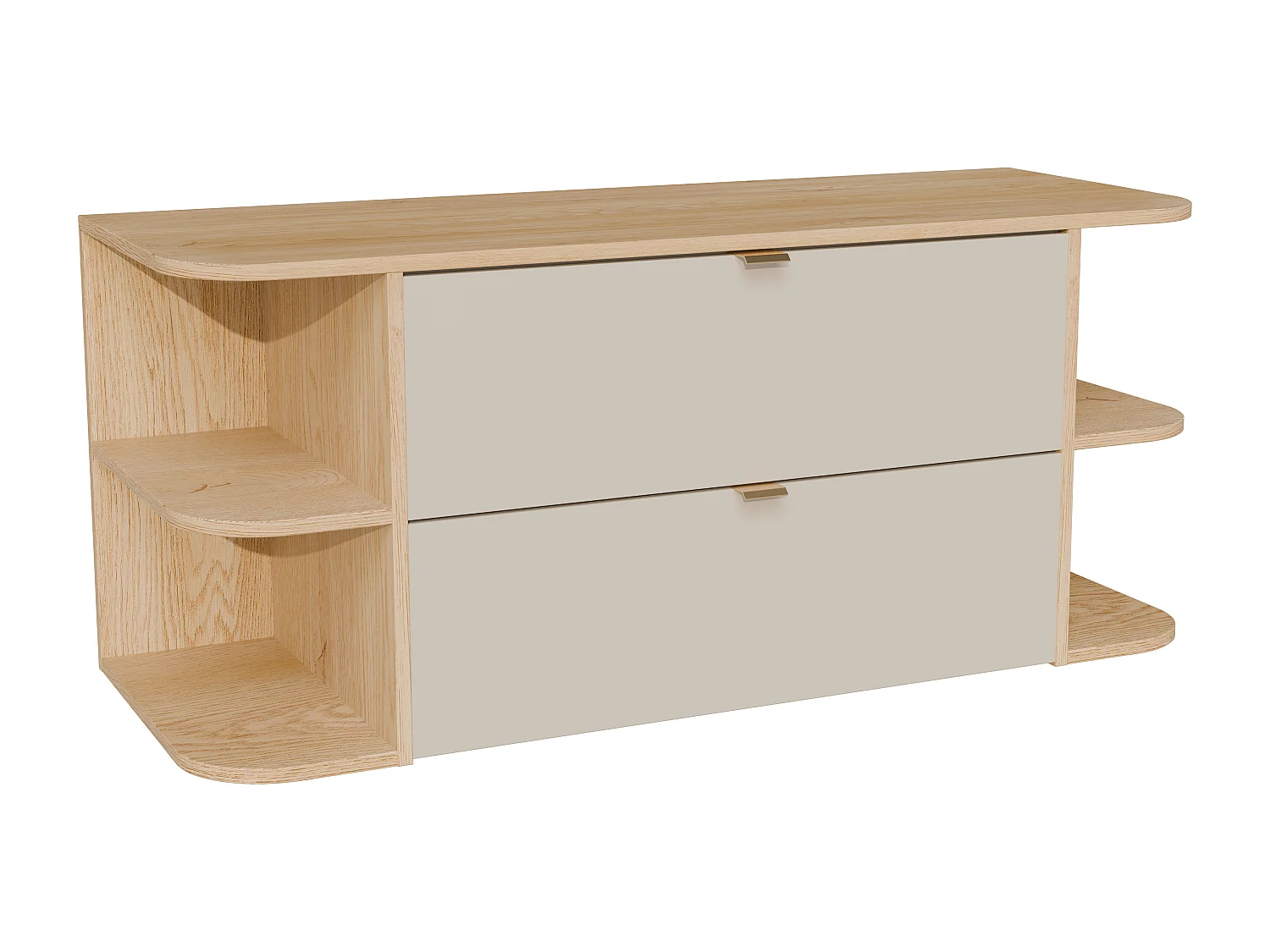 Mobile sotto lavabo sospeso con nicchie Beige e Naturale chiaro 120 cm - LAVENA