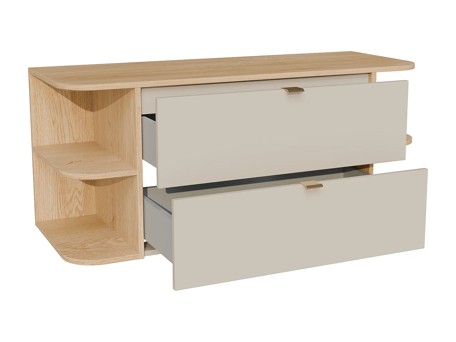 Mobile sotto lavabo sospeso con nicchie Beige e Naturale chiaro 120 cm - LAVENA