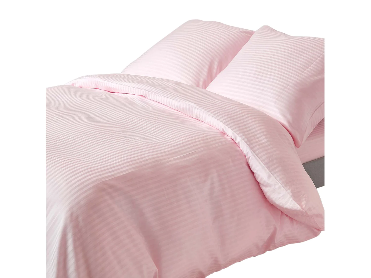 Parure de lit satin rayé en coton égyptien 330 fils rose, 155x220cm - HOMESCAPES