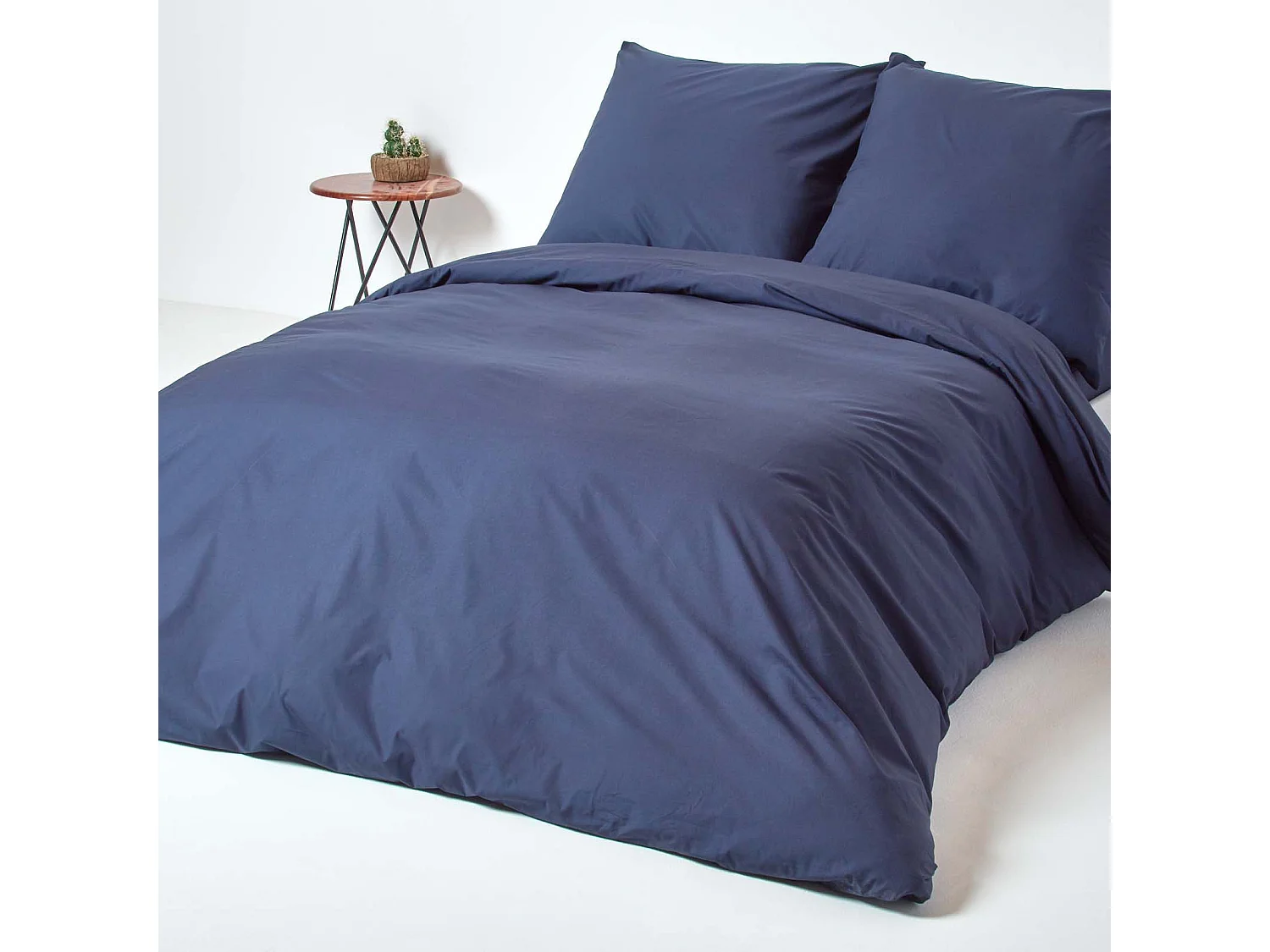 Parure de lit 100% coton égyptien 200 fils bleu marine, 240x220cm - HOMESCAPES