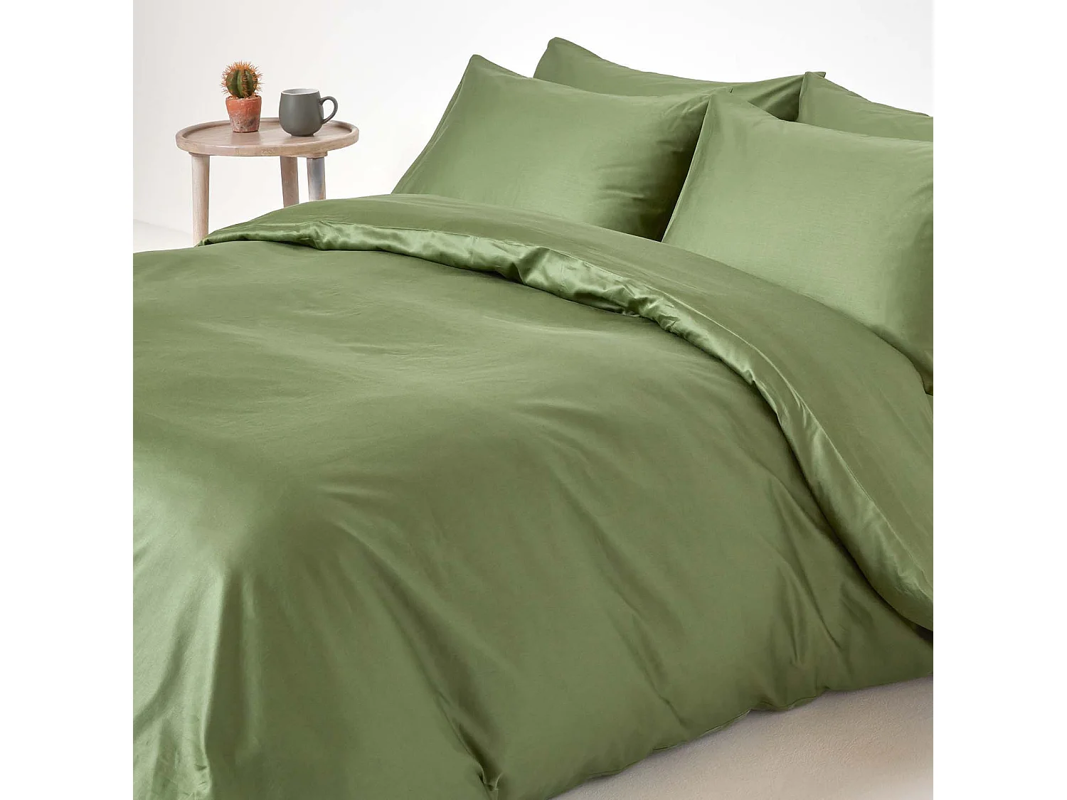 Parure de lit en coton égyptien bio 400 fils vert mousse, 260x220cm - HOMESCAPES
