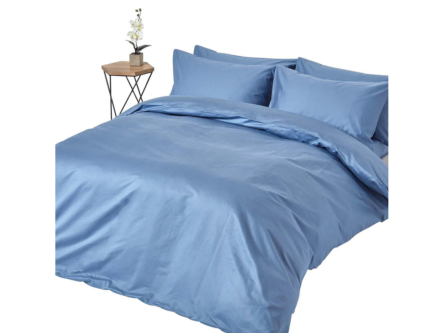 Parure de lit en satin de coton égyptien 1000 fils bleu, 135x200cm - HOMESCAPES