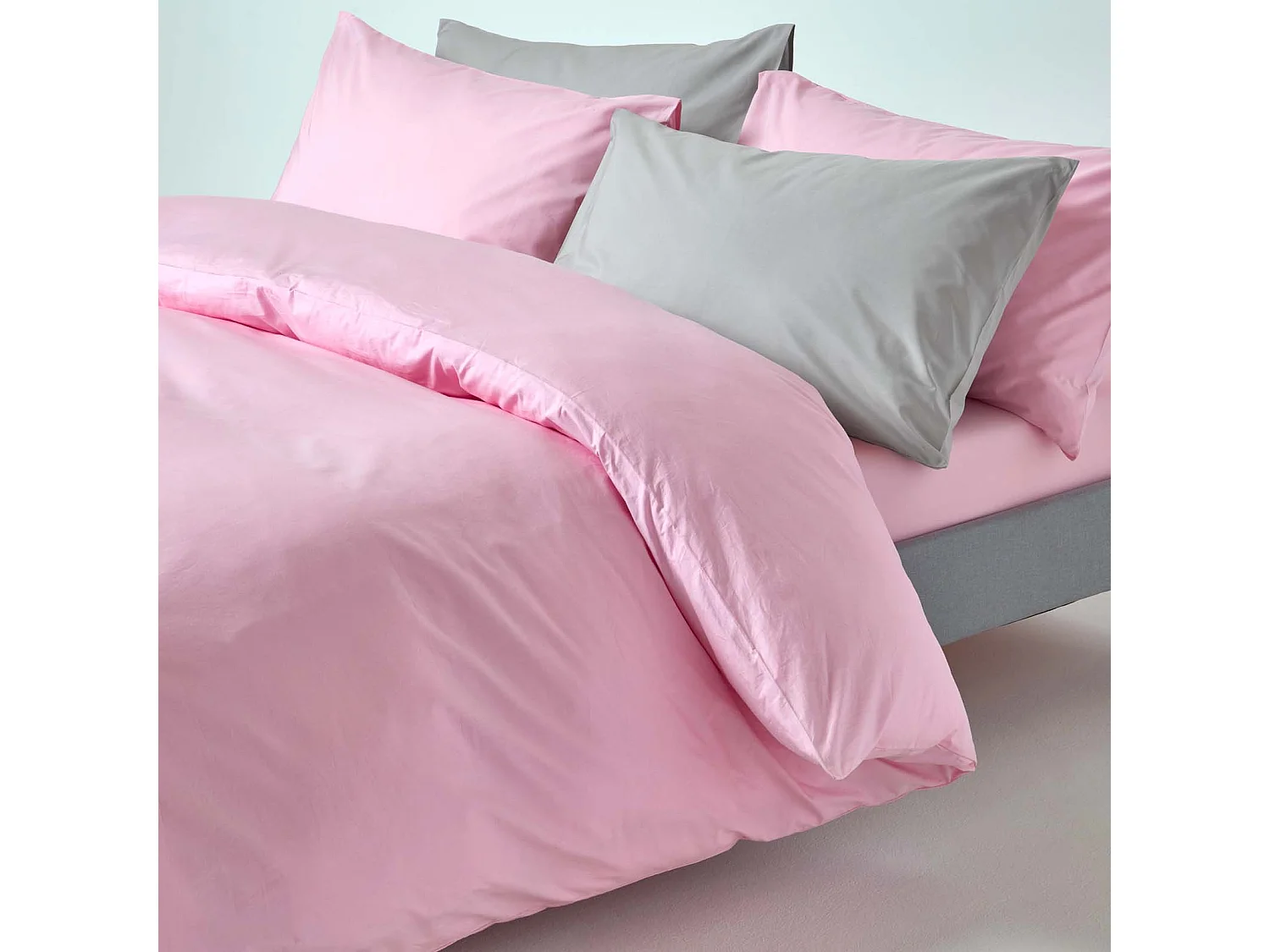 Parure de lit 100% coton égyptien 200 fils rose, 155x220cm - HOMESCAPES
