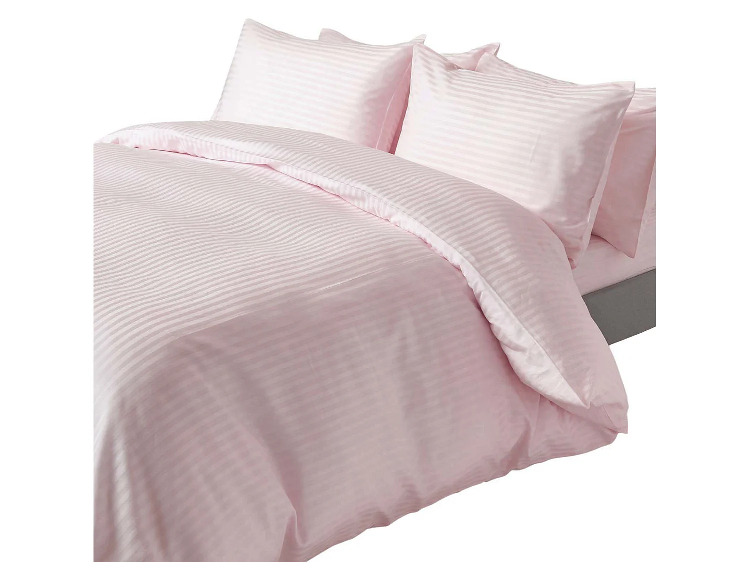 Parure de lit satin rayé en coton égyptien 330 fils violet, 260x220cm - HOMESCAPES