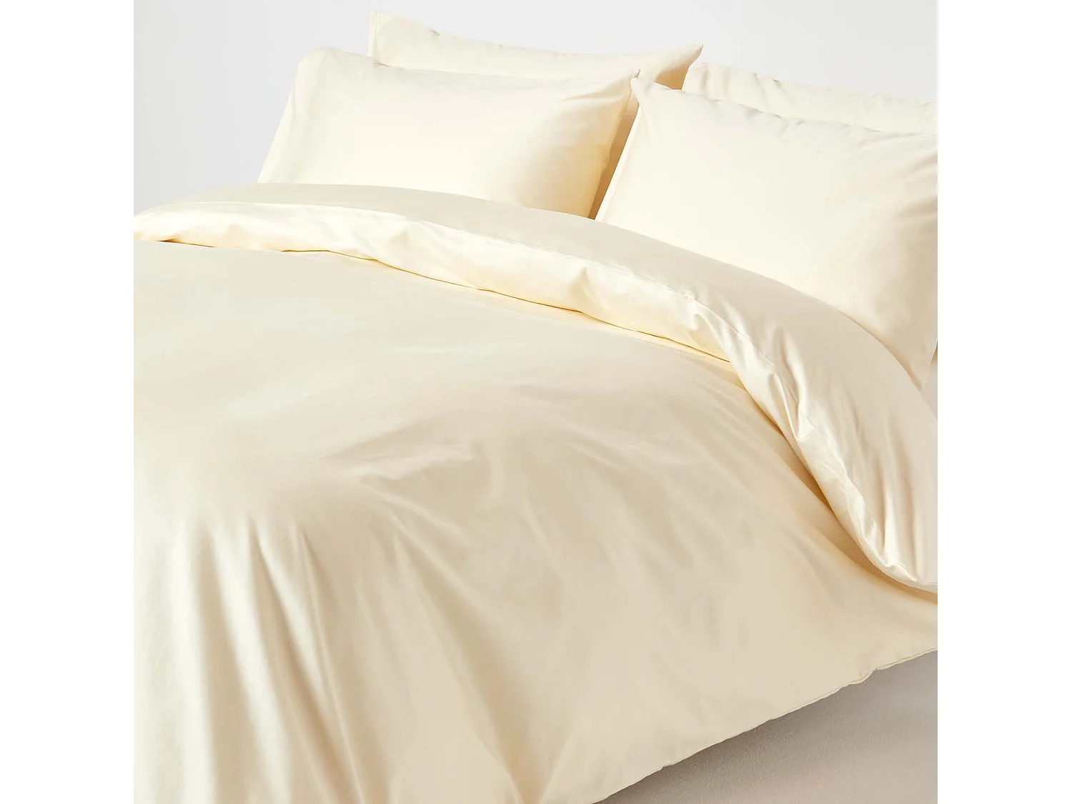Parure de lit en satin de coton égyptien 1000 fils ivoire, 260x220cm - HOMESCAPES