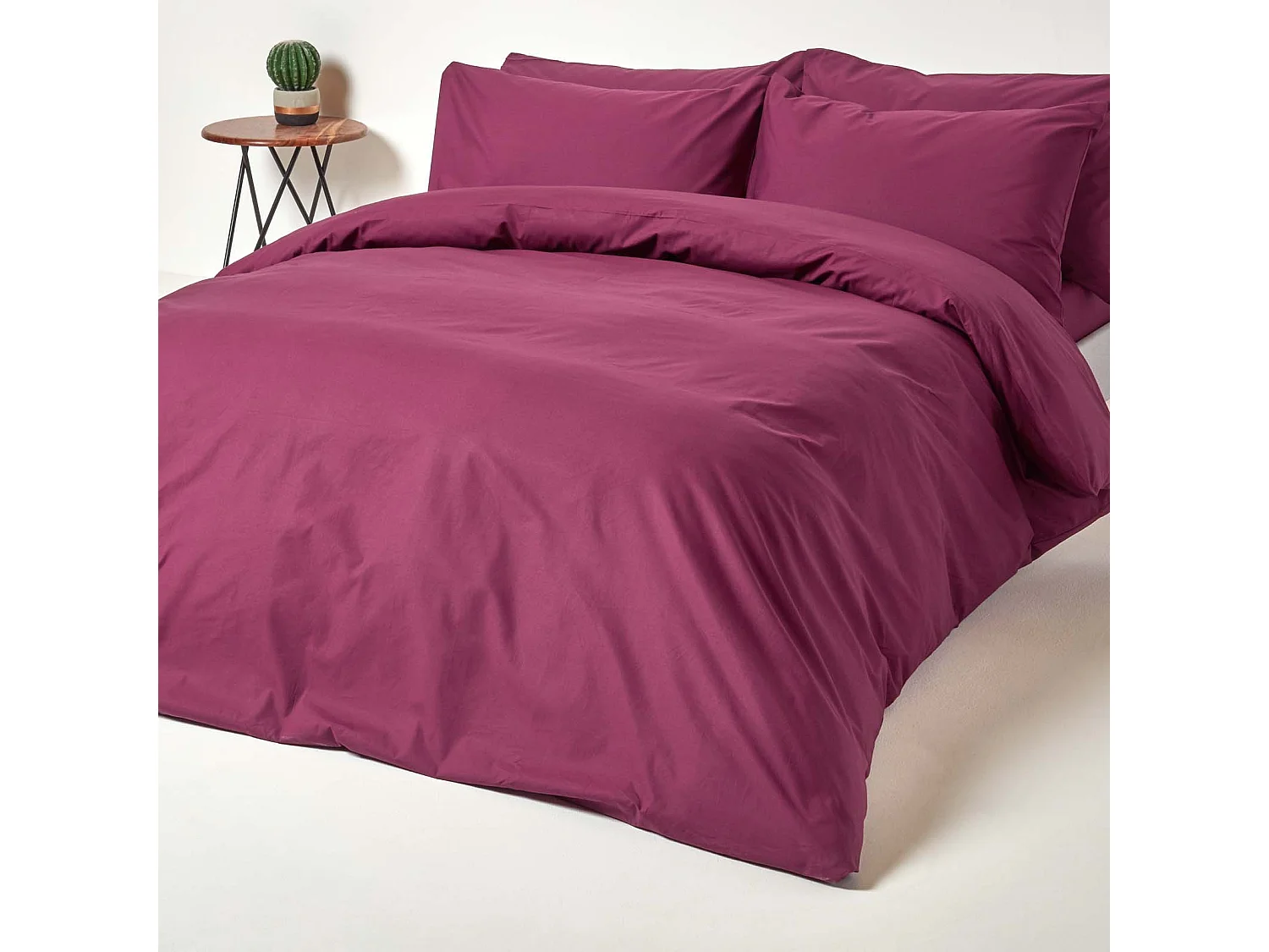 Parure de lit 100% coton égyptien 200 fils bordeaux, 260x220cm - HOMESCAPES