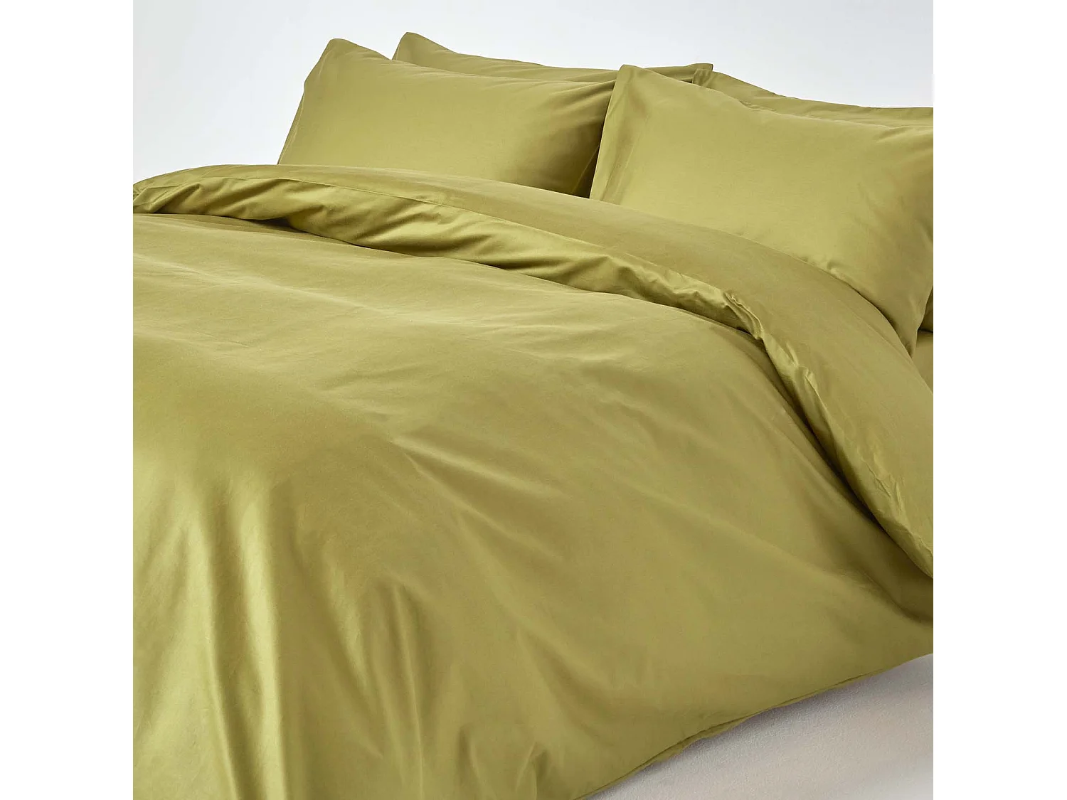 Parure de lit en satin de coton égyptien 1000 fils vert olive, 260x220cm - HOMESCAPES